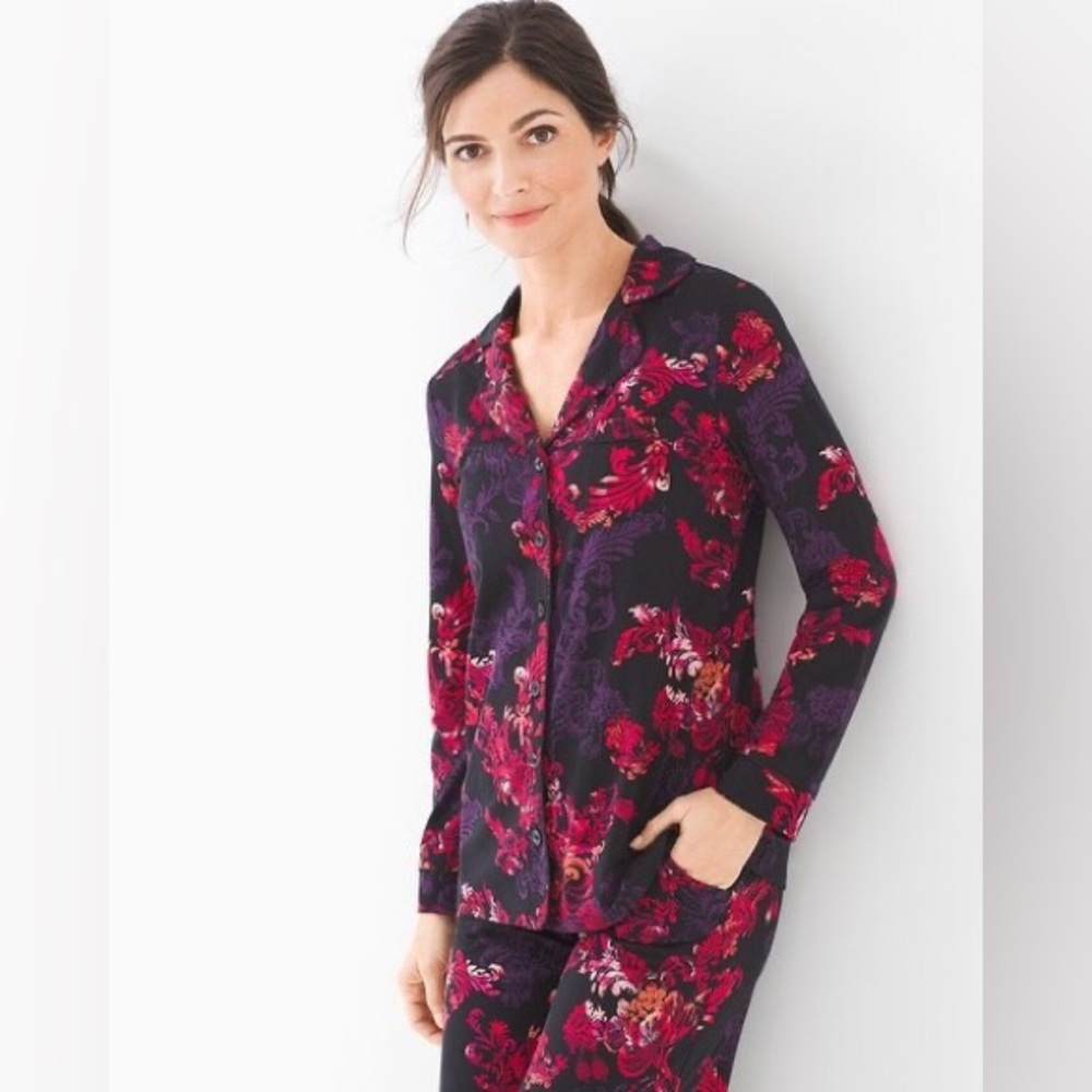 Soma Black Elegant Scroll Cool Nights Soft Surroundings Pajama Set XS/SM